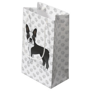 Black and White Boston Terrier Cartoon Dog & Paws Klein Cadeauzakje