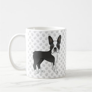 Black and White Boston Terrier Cartoon Dog & Paws Koffiemok
