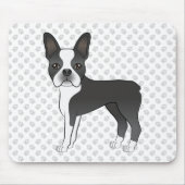 Black and White Boston Terrier Cartoon Dog & Paws Muismat (Voorkant)