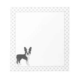 Black and White Boston Terrier Cartoon Dog & Paws Notitieblok