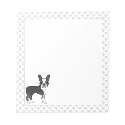 Black and White Boston Terrier Cartoon Dog & Paws Notitieblok (Voorkant)