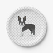 Black and White Boston Terrier Cartoon Dog & Paws Papieren Bordje (Voorkant)