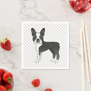 Black and White Boston Terrier Cartoon Dog & Paws Servet