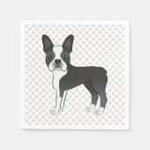 Black and White Boston Terrier Cartoon Dog & Paws Servet (Voorkant)