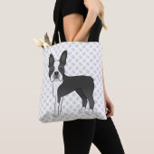 Black and White Boston Terrier Cartoon Dog & Paws Tote Bag (Dichtbij)