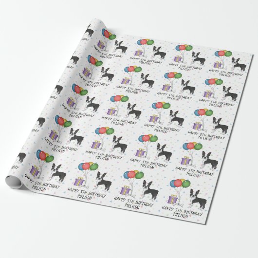 Black and White Boston Terrier Cute Dog - Birthday Cadeaupapier (Uitgerold)