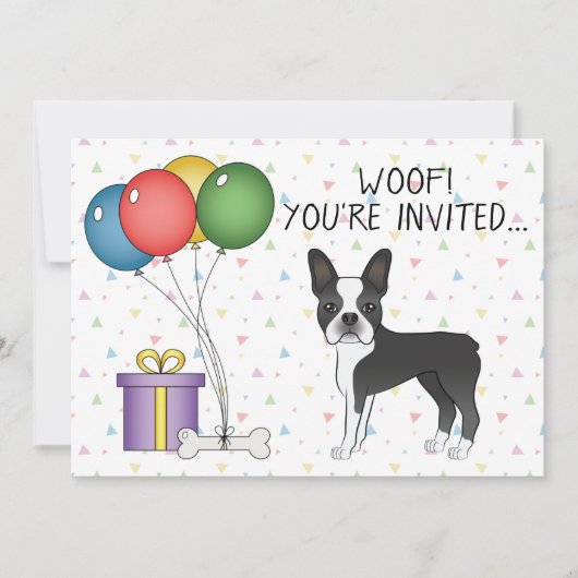 Black and White Boston Terrier Cute Dog - Birthday Kaart (Voorkant)