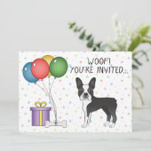 Black and White Boston Terrier Cute Dog - Birthday Kaart (Staand voorkant)