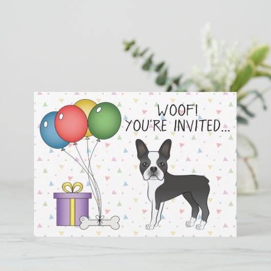 Black and White Boston Terrier Cute Dog - Birthday Kaart (Staand voorkant)
