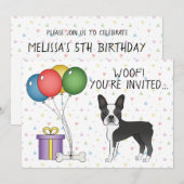 Black and White Boston Terrier Cute Dog - Birthday Kaart (Voorkant / Achterkant)