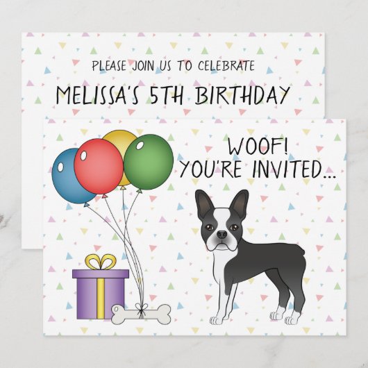 Black and White Boston Terrier Cute Dog - Birthday Kaart (Voorkant / Achterkant)