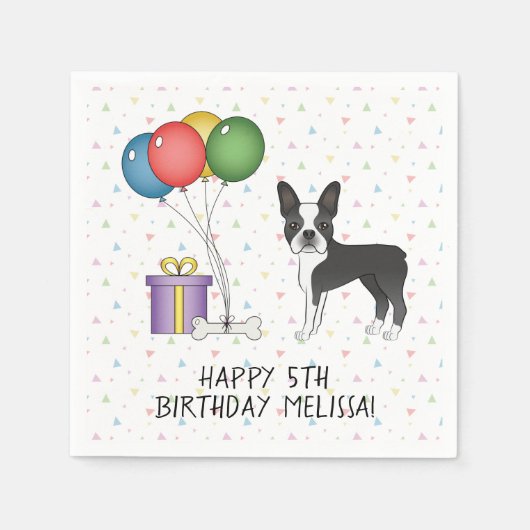 Black and White Boston Terrier Cute Dog - Birthday Servet (Voorkant)