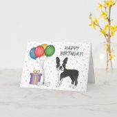 Black and White Boston Terrier Dog Happy Birthday Kaart (Gele Bloem)