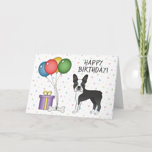 Black and White Boston Terrier Dog Happy Birthday Kaart (Voorkant)