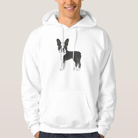 Black and White Boston Terrier Dog Illustratie Hoodie (Voorkant)