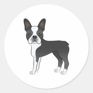Black and White Boston Terrier Dog Illustratie Ronde Sticker