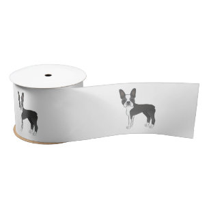 Black and White Boston Terrier Dog Illustratie Satijnen Lint