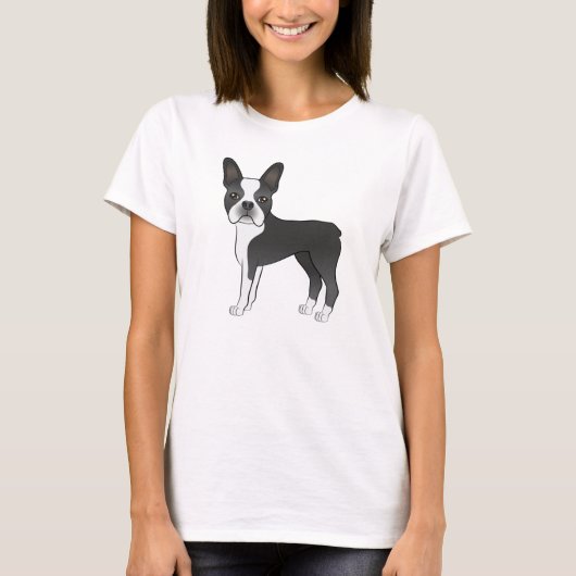 Black and White Boston Terrier Dog Illustratie T-shirt (Voorkant)