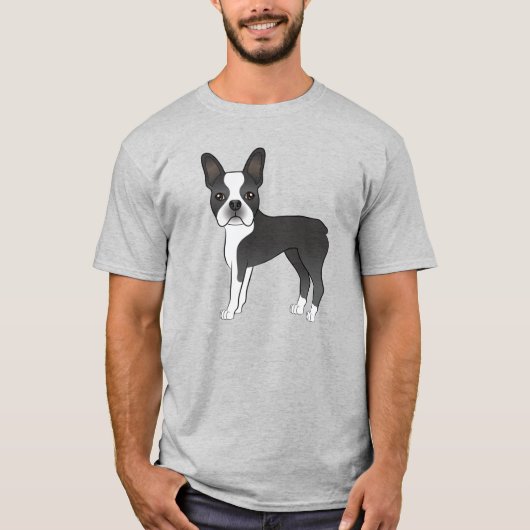 Black and White Boston Terrier Dog Illustratie T-shirt (Voorkant)