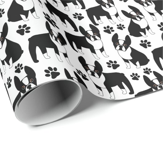 Black and White Boston Terrier Dogs Cadeaupapier (Rol Hoek)