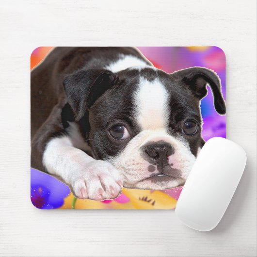 Black and White Boston Terrier Mousepad Muismat (Met muis)