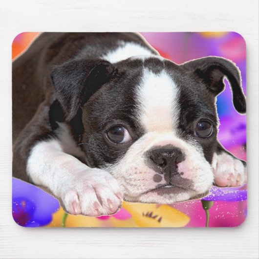 Black and White Boston Terrier Mousepad Muismat (Voorkant)