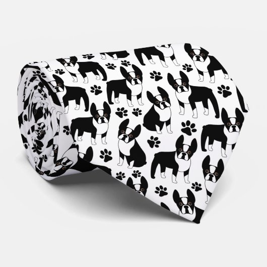 Black and White Boston Terriers Stropdas (Opgerold)