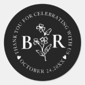 black and white  Botanical Custom  Monogram  Ronde Sticker (Voorkant)