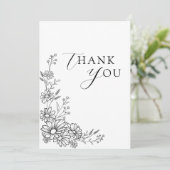 Black and White Botanical Daisy Garden Wedding Bedankkaart (Staand voorkant)
