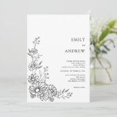 Black and White Botanical Daisy Garden Wedding Kaart (Staand voorkant)