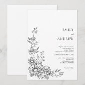 Black and White Botanical Daisy Garden Wedding Kaart (Voorkant / Achterkant)