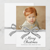 Black and White Bow Flat Christmas Photo Card Feestdagenkaart (Voorkant / Achterkant)