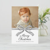 Black and White Bow Flat Christmas Photo Card Feestdagenkaart (Staand voorkant)