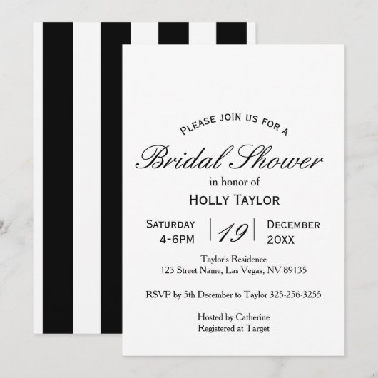 Black and White Bridal Shower-uitnodiging Kaart (Voorkant / Achterkant)