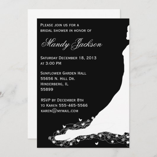Black and White Bridal Shower-uitnodiging Kaart (Voorkant / Achterkant)