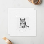 Black and White British Shorthair Cat Drawing Notitiekaartje (Voorkant / Achterkant in situ)