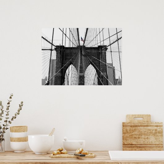 Black and White Brooklyn Bridge met kleurenvlag Poster (Keuken)
