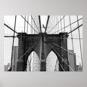 Black and White Brooklyn Bridge met kleurenvlag Poster