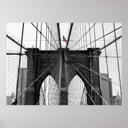 Black and White Brooklyn Bridge met kleurenvlag Poster (Voorkant)