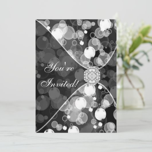 Black and White Bubble Party Invitation Sjabloon Kaart (Staand voorkant)