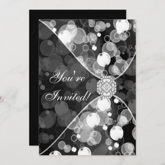 Black and White Bubble Party Invitation Sjabloon Kaart (Voorkant / Achterkant)