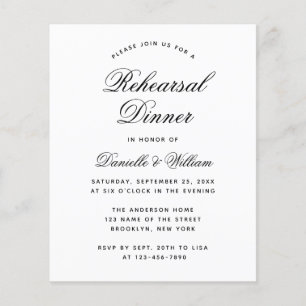 Black and White Budget Rehearal Dinner Invitation