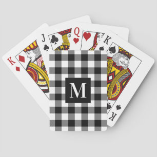 Black and White Buffalo Plaid Custom Monogram Pokerkaarten