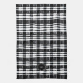 Black and white buffalo plaid monogrammed theedoek (Verticaal)