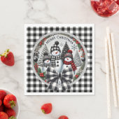 Black And White Buffalo Plaid Snowmen Paper Plate Servet (Insitu)