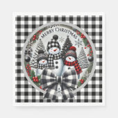 Black And White Buffalo Plaid Snowmen Paper Plate Servet (Voorkant)