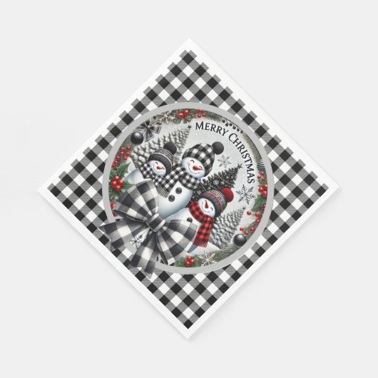 Black And White Buffalo Plaid Snowmen Paper Plate Servet (Hoek)