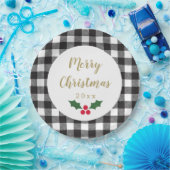 Black and White Buffalo Pset Holly Kerstmis Papieren Bordje (Feest)