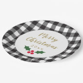 Black and White Buffalo Pset Holly Kerstmis Papieren Bordje (Gekanteld)