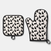 Black And White Bunny Pattern For Easter Ovenwant & Pannenlap Set (Voorkant)